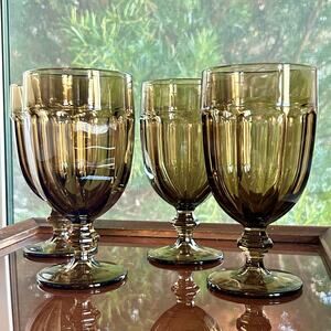 Vintage Libbey Gibraltar Duratuff Olive Green Water Goblets – Set of 4